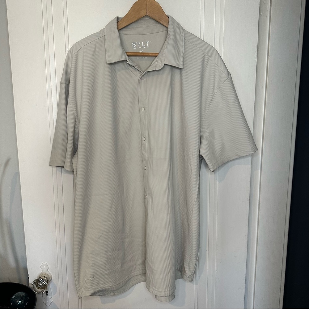 BYLT Basics Men's Casual Cream Button Down Shirt